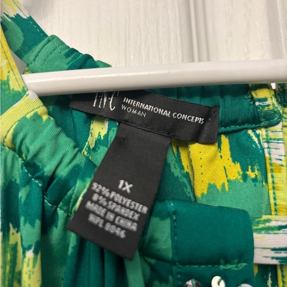 INC International Concepts Vibrant Green and Yellow Dress - Picture 2 of 6
